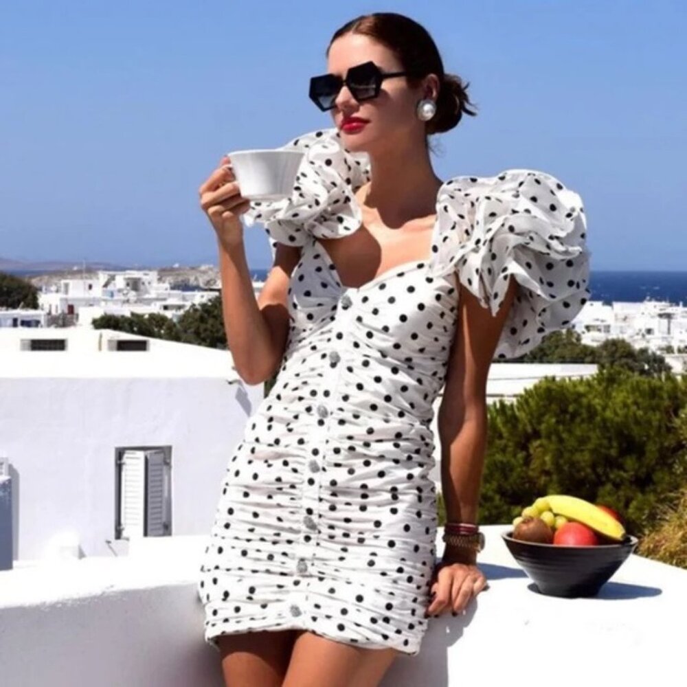 Alessandra Rich Polka Dot Mini Dress in White Size 38